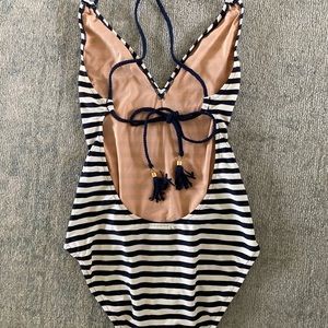 J.Crew navy + white striped one-piece bathing suit | size 10